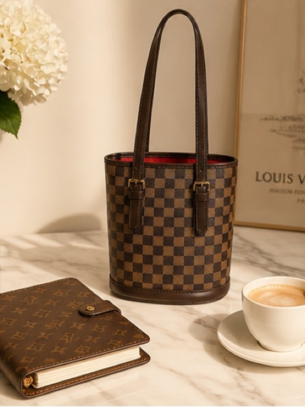Authentic Louis Vuitton Damien Ebene bucket Marais with Red Interior - Picture 4 of 16